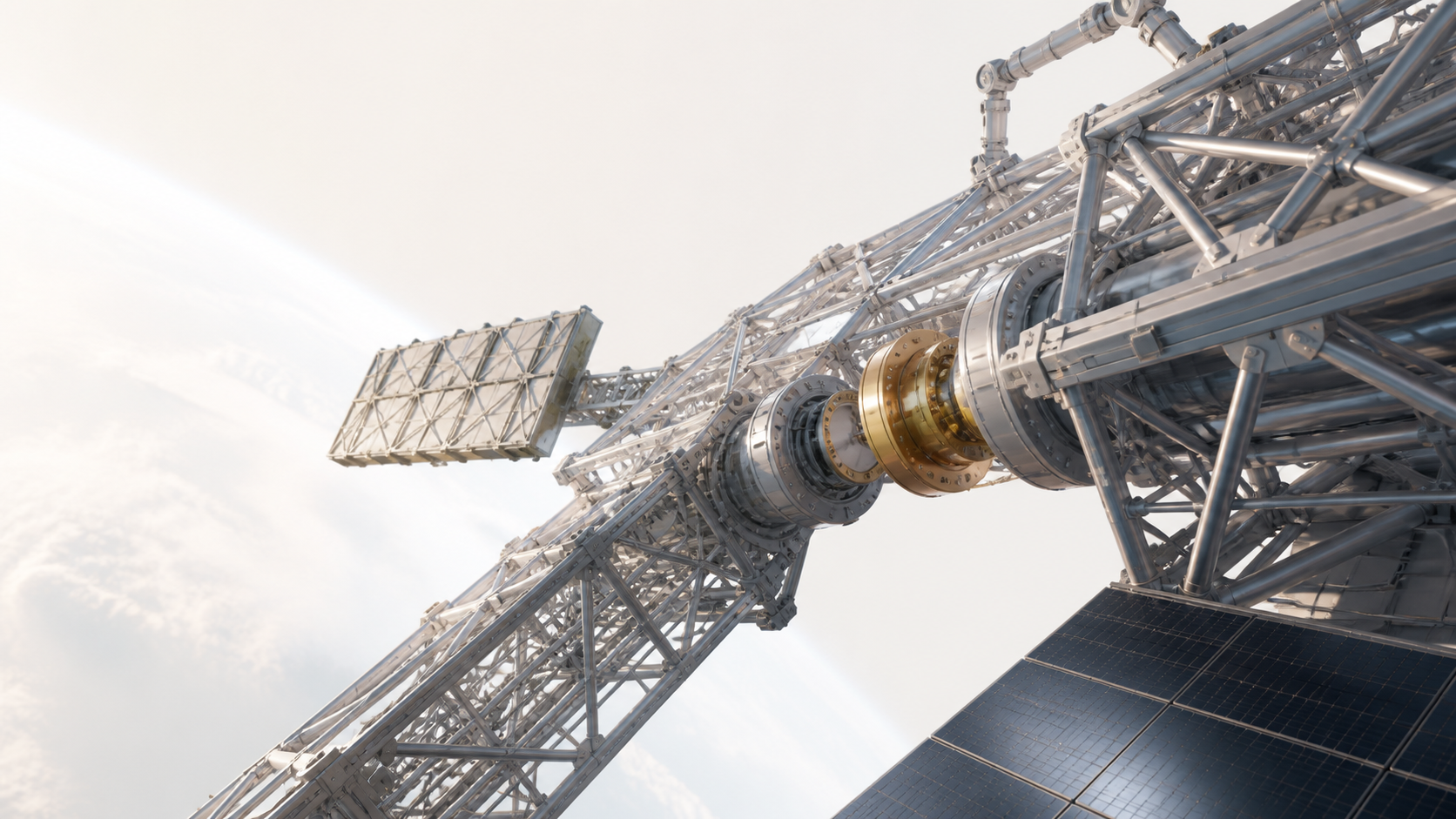 Modular orbital truss structures connected through a highlighted structural interface